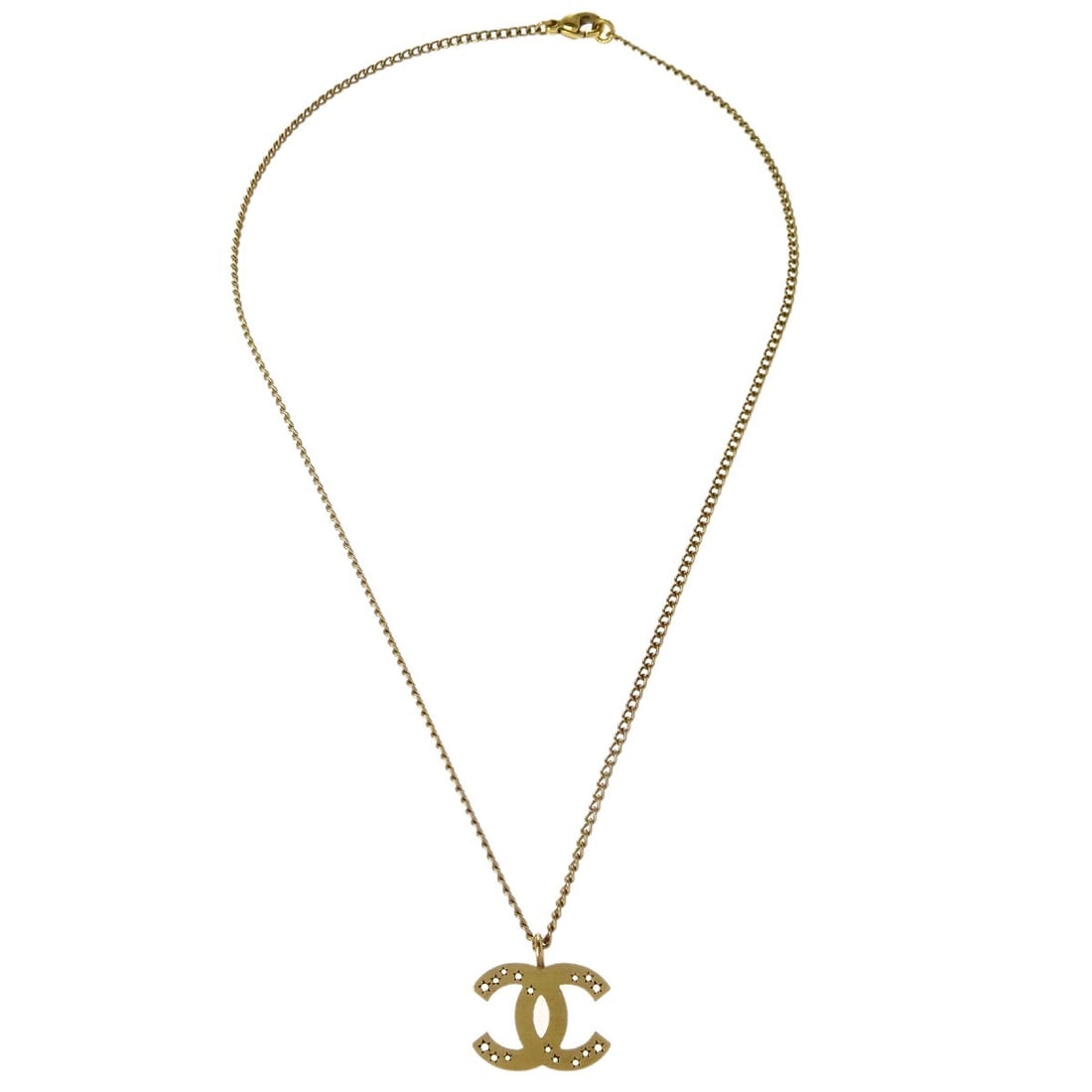 Gold Chain Necklace with CC Pendant by Chanel: Gold Chain Necklace with CC Pendant by Chanel This Chanel CC pendant necklace features a classic design with gold-tone accents. It is in very good condition with no odor, making it an elegant accessor
