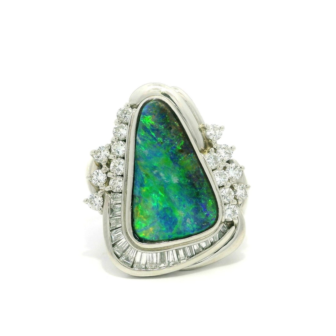 Platinum Cocktail Ring with Colorful Boulder Opal and Diamond Accents (1 of 16)