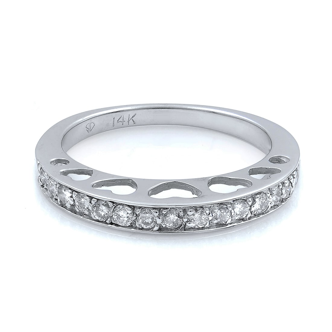 Rachel Koen 14K White Gold Heart Cut-Out Wedding Band 0.50ct Diamonds Size 6.5: Rachel Koen 14K White Gold Heart Cut-Out Wedding Band 0.50ct Diamonds Size 6.5 This exquisite diamond inset heart cut-out wedding band is crafted from 14K white gold and features a delicate design tha