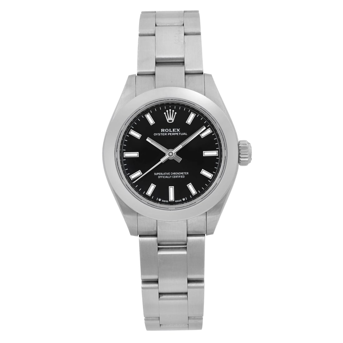 Rolex Oyster Perpetual 28mm Steel Ladies Watch Gray Dial 276200: Rolex Oyster Perpetual 28mm Steel Ladies Watch Gray Dial 276200 Discover the elegance of the Rolex Oyster Perpetual Ladies Watch, featuring a 28mm stainless steel case with a striking black stick dial