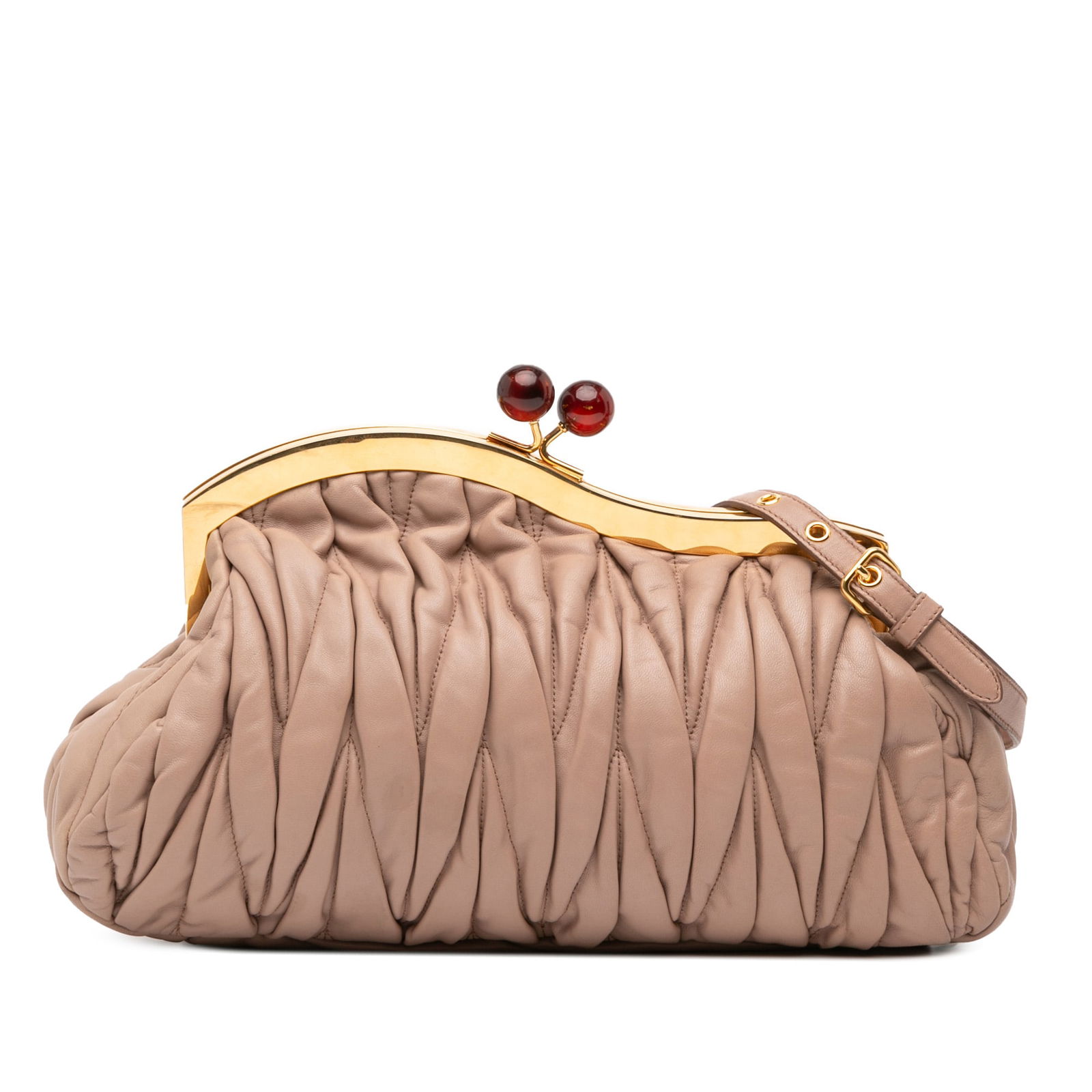 Miu Miu Matelasse Nappa Kiss Lock Clutch Brown Leather (1 of 10)
