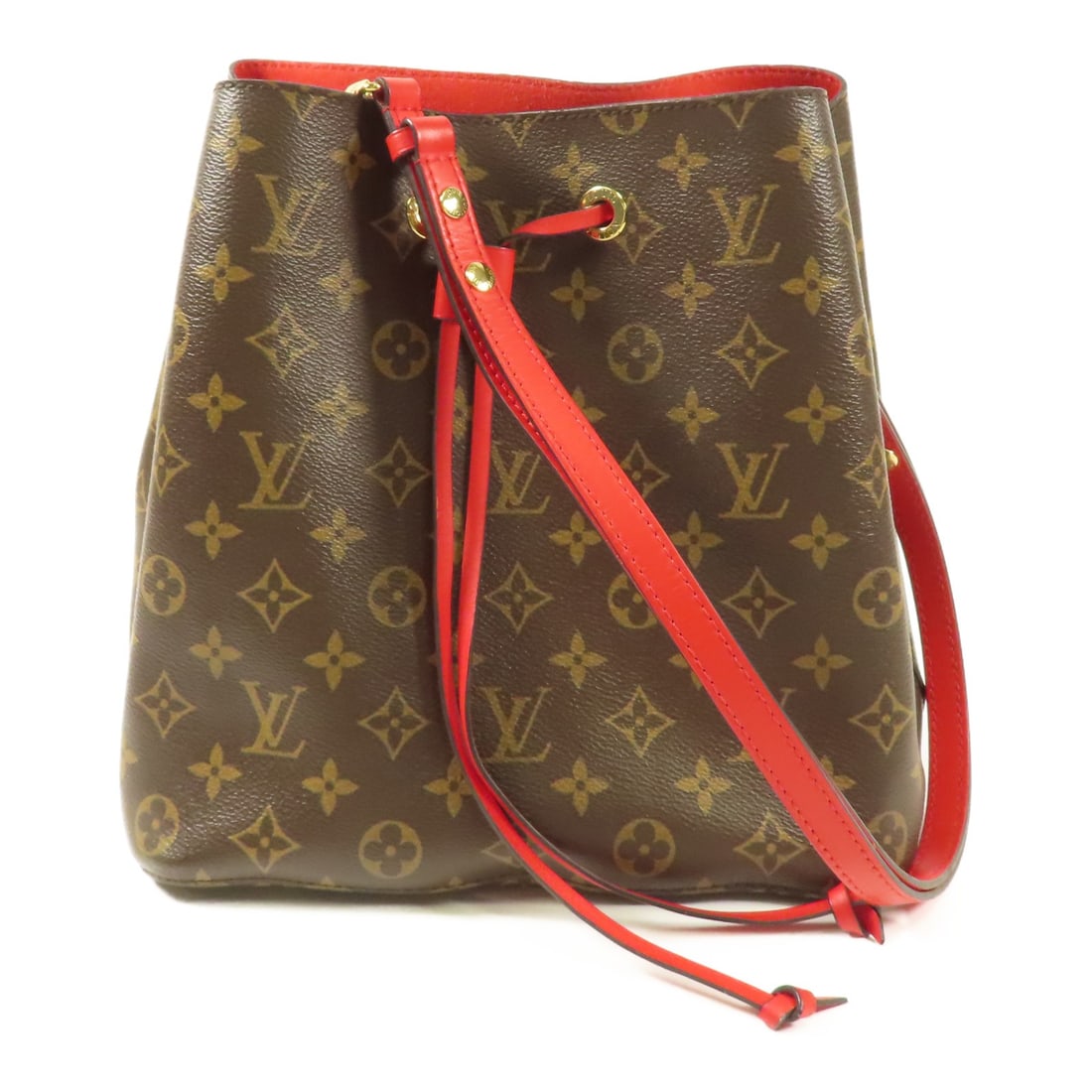 Louis Vuitton Neo Noe Bucket Bag Red GHW M44021 Shoulder Bag: Louis Vuitton Neo Noe Bucket Bag Red GHW M44021 Shoulder Bag This stylish Louis Vuitton Neo Noe Bucket Bag is a perfect blend of practicality and luxury. Crafted from durable PVC coated canvas, this s