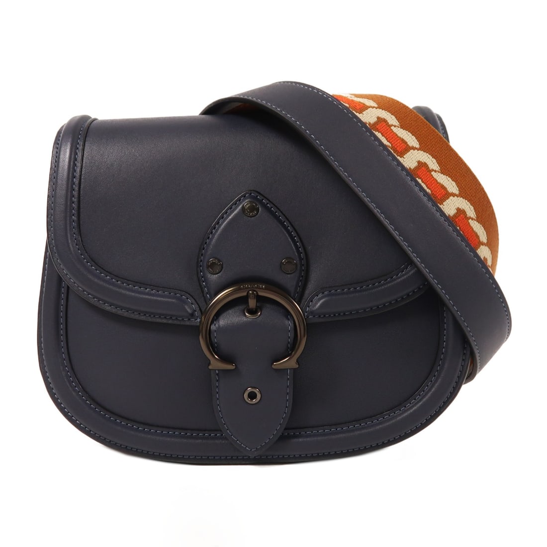 COACH Beat Saddle Bag C3738 Navy Calfskin Leather Shoulder Bag (1 of 14)