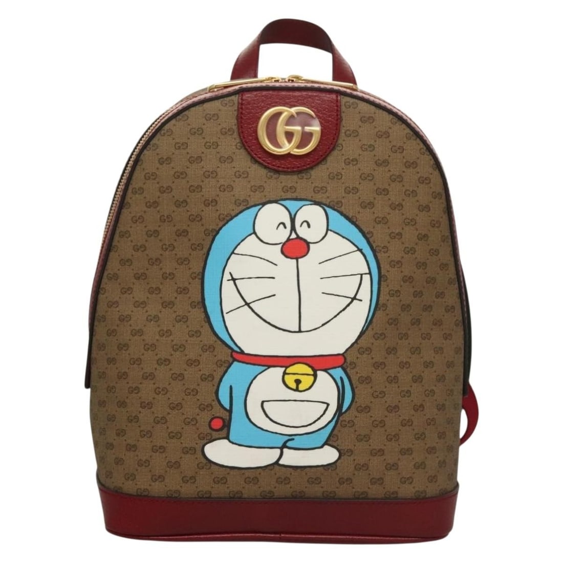 Doraemon Print Beige Micro GG Supreme Backpack by Gucci: Doraemon Print Beige Micro GG Supreme Backpack by Gucci This pre-owned Gucci Micro GG Supreme Doraemon Zip Backpack features a beige color and is designed for female users. The backpack is in beautifu
