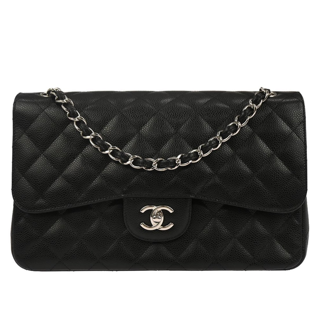 Medium Black Leather Classic Double Flap Shoulder Bag by Chanel: Medium Black Leather Classic Double Flap Shoulder Bag by Chanel This Chanel Classic Double Flap shoulder bag is crafted from black calfskin leather and features a medium size with a turn lock closure.