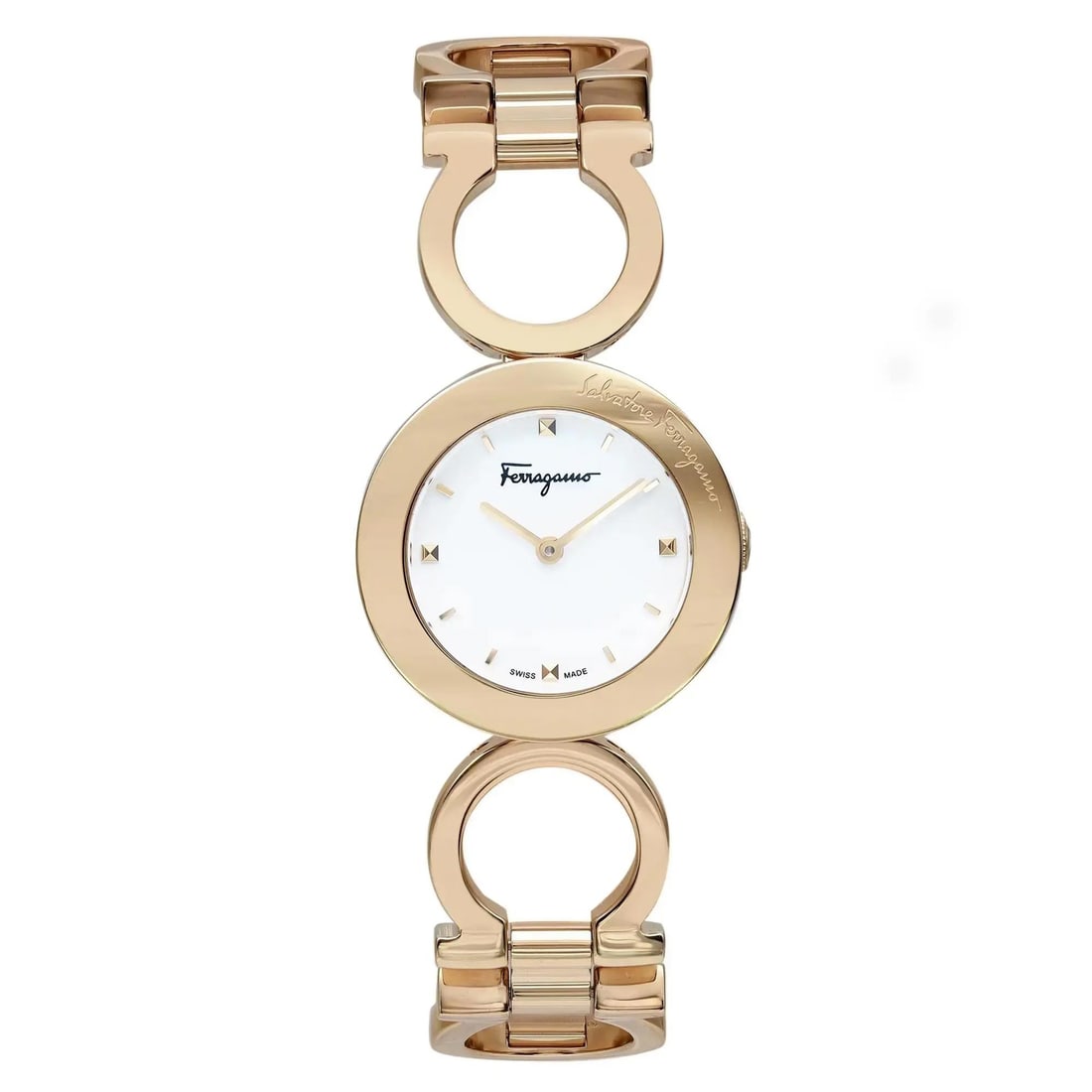 Salvatore Ferragamo Gancino Gold Tone White Dial Ladies Watch SFYA00321 Quartz: Salvatore Ferragamo Gancino Gold Tone White Dial Ladies Watch SFYA00321 Quartz This Salvatore Ferragamo Gancino ladies' watch is a stunning blend of elegance and functionality. Featuring a classic rou
