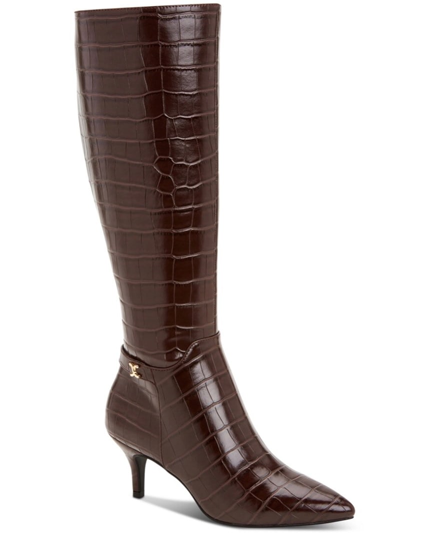 CHARTER CLUB Cruelaa Knee High Dress Boots Chocolate Croc Size 8.5 (1 of 3)