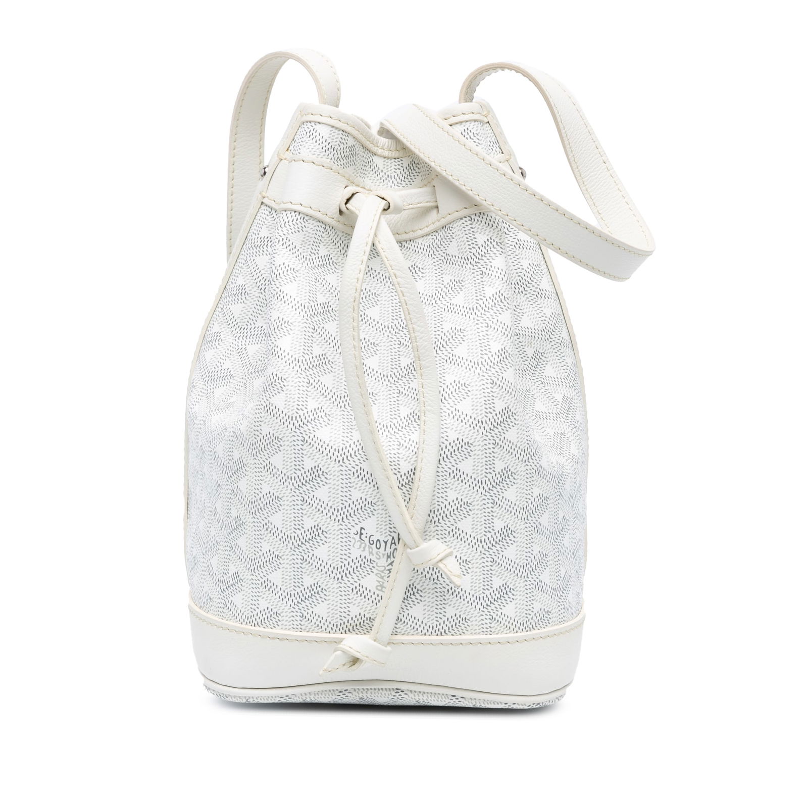 Goyard Goyardine Petit Flot Bucket Bag White Canvas Leather Trim: Goyard Goyardine Petit Flot Bucket Bag White Canvas Leather Trim The Goyardine Petit Flot is a stylish bucket bag crafted from coated canvas with leather trim. It features a flat leather strap and an