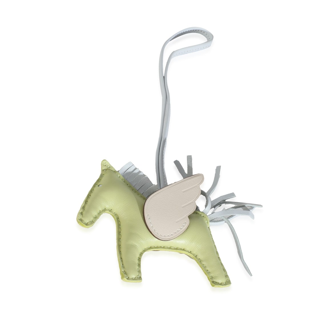 Hermes Rodeo Pegase Charm PM Blue Green Leather Bag Accessory: Hermes Rodeo Pegase Charm PM Blue Green Leather Bag Accessory Enhance your handbag with the Hermes Nata Milo Lambskin Swift Grigri Rodeo Pegase Charm PM, a stylish accessory that showcases exquisite c