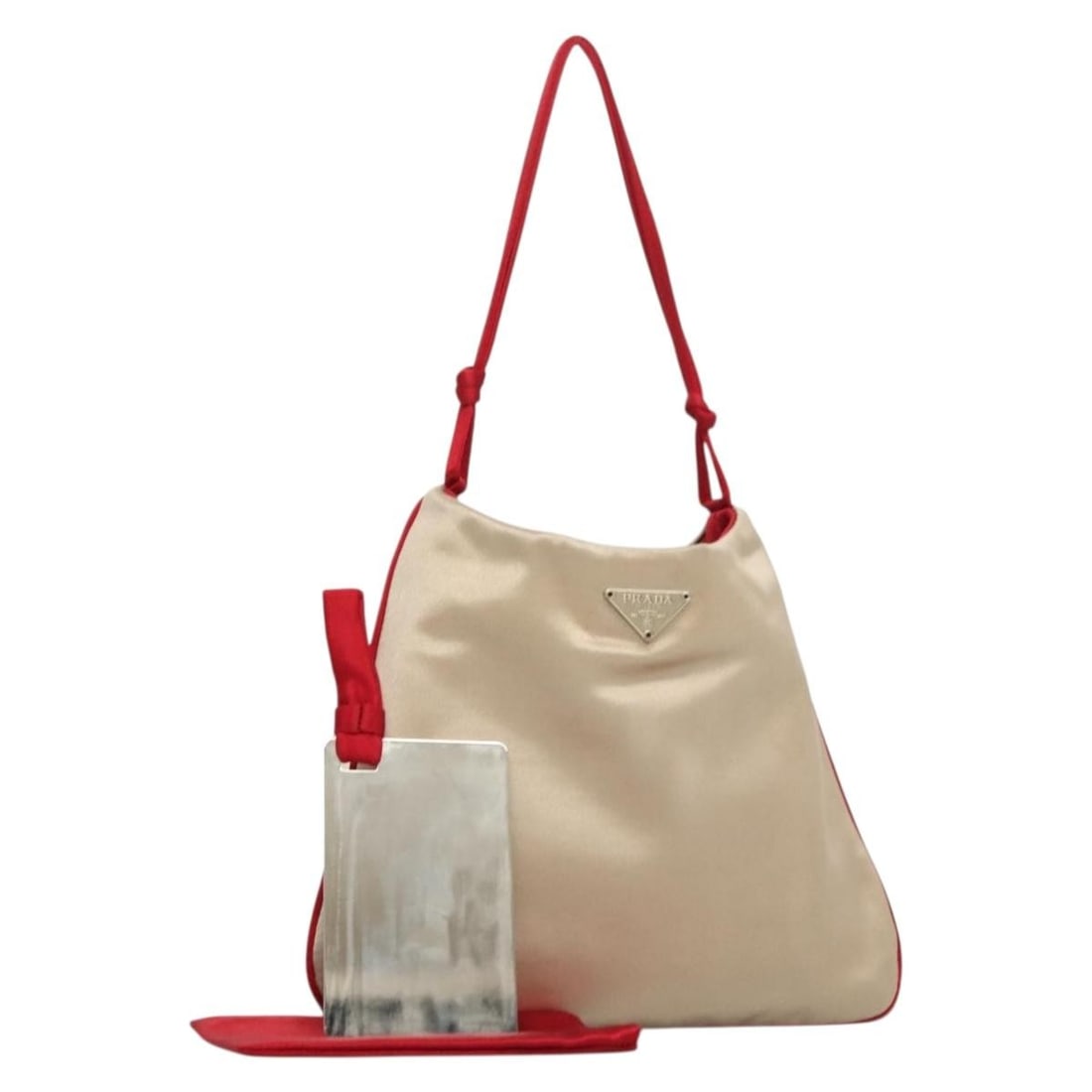 PRADA Beige Satin Hand Bag Italy Auth 136267 (1 of 18)
