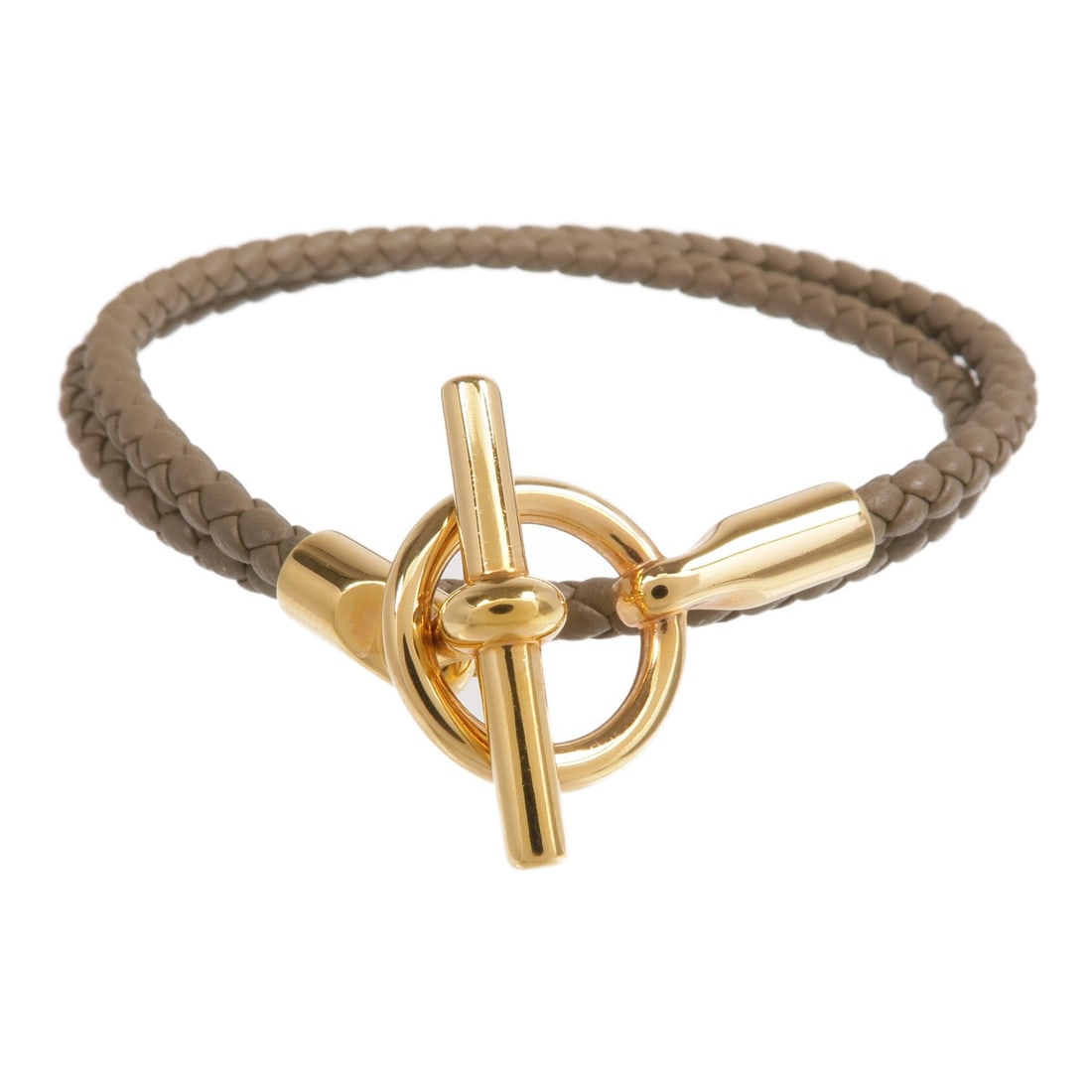 Hermes Glenan Etoupe Double Tour Swift Leather Bracelet with Gold Hardware (1 of 10)