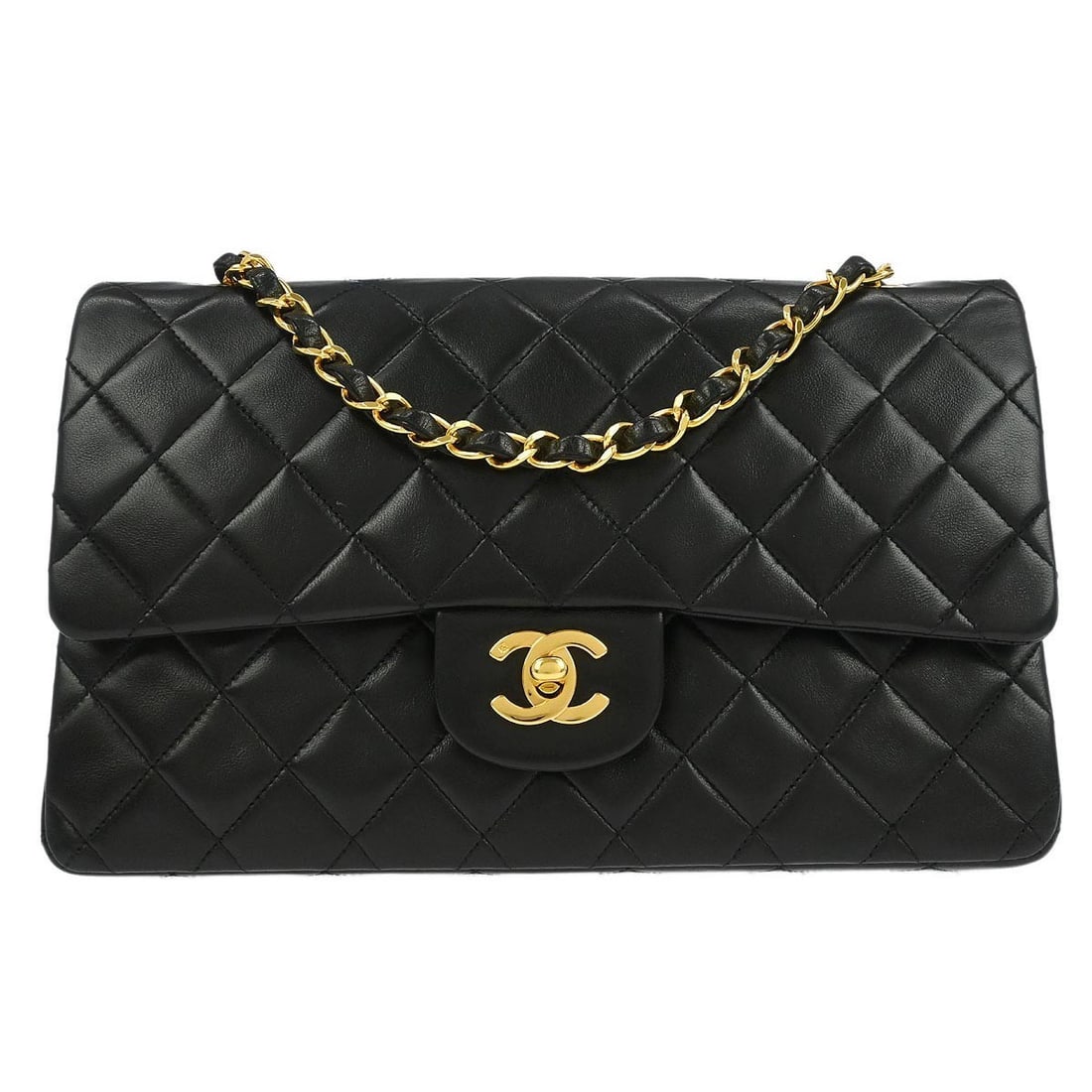 Classic Double Flap Black Lambskin Medium Shoulder Bag by Chanel (1 of 10)