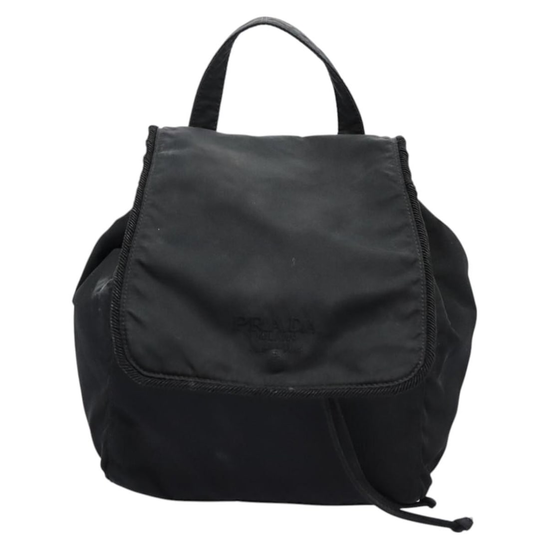 Black Prada Drawstring Flap Backpack with Signs of Wear (1 of 2)