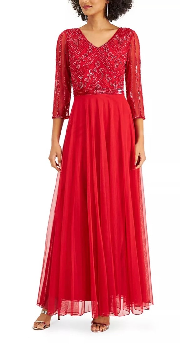 J Kara Red Embellished V Neck Ball Gown Size 8 (1 of 3)