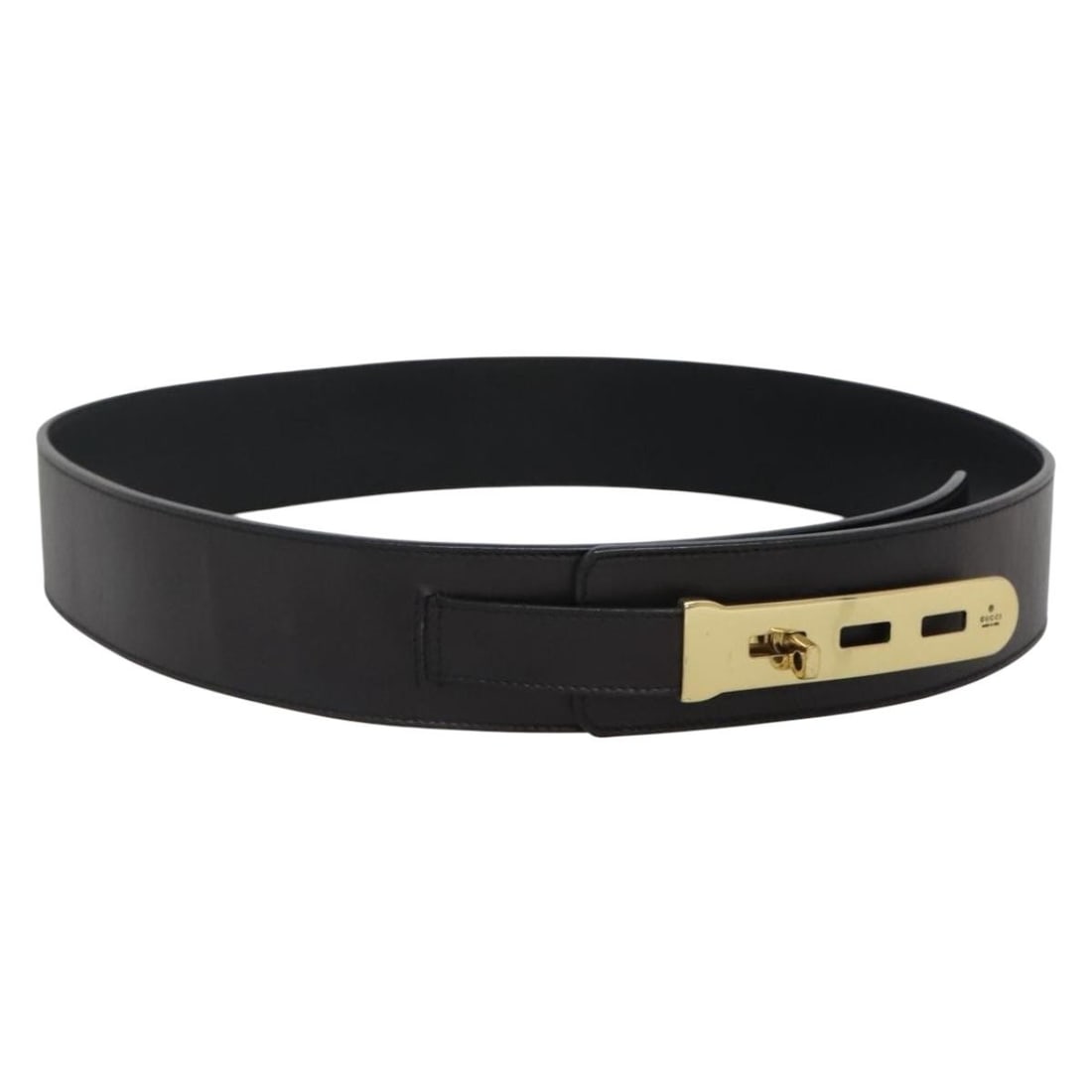 GUCCI Leather Belt 37.4in Black Gold Tone 114651 Auth (1 of 13)