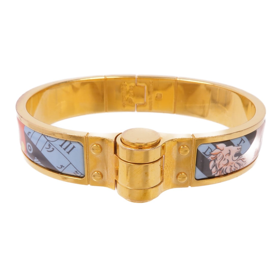 HERMES Charniere Enamel Bangle Bracelet Blue Pink (1 of 12)