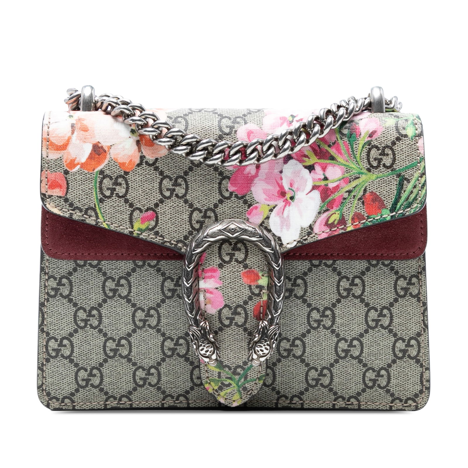 Gucci Dionysus Small GG Supreme Blooms Crossbody Bag: Gucci Dionysus Small GG Supreme Blooms Crossbody Bag The Gucci Small GG Supreme Blooms Dionysus Crossbody is a chic and stylish accessory crafted from coated canvas with suede leather trim. It feature