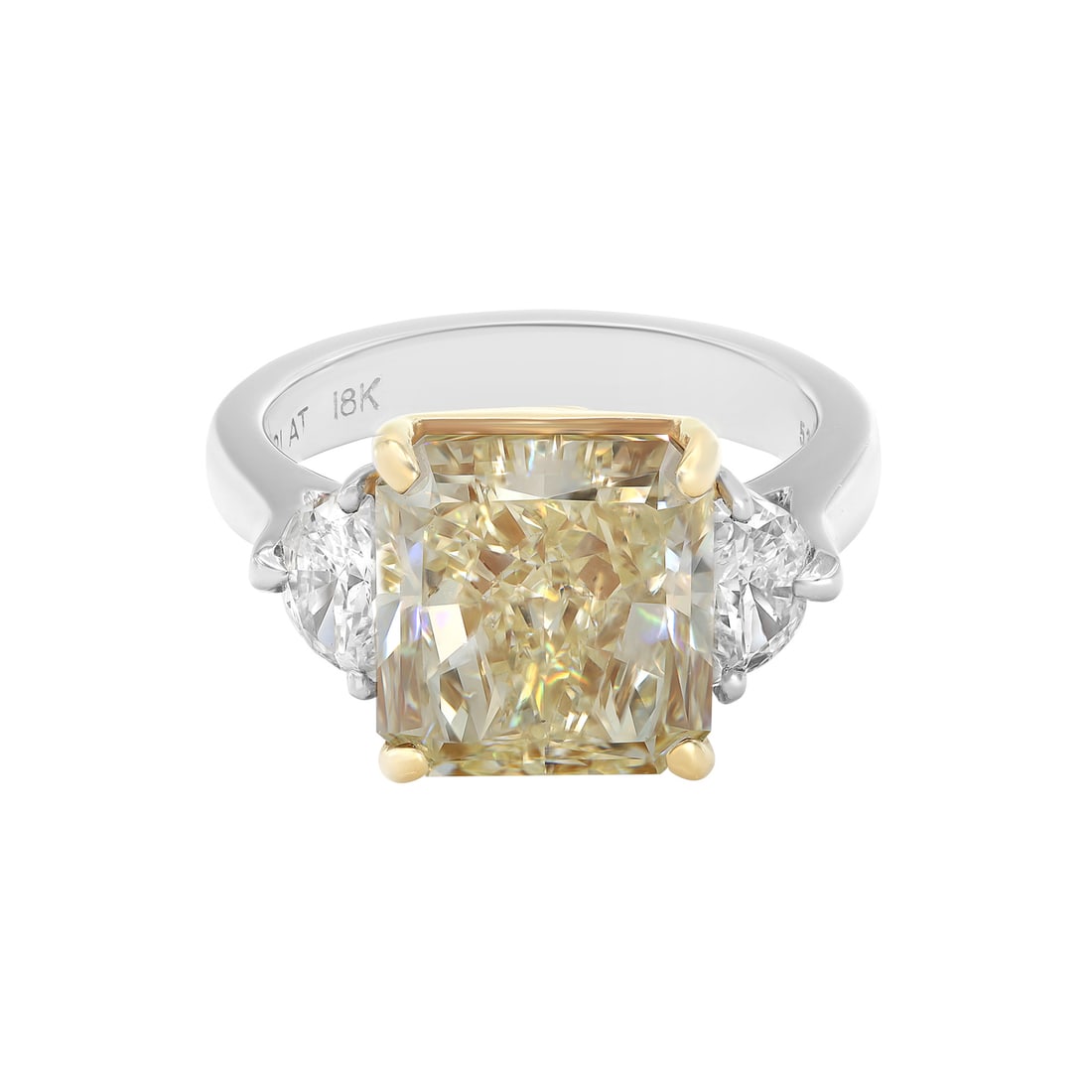 Rachel Koen Handmade Princess Cut Light Yellow Diamond Ring 5.90 Cts Platinum 18K Gold Size 5.5: Rachel Koen Handmade Princess Cut Light Yellow Diamond Ring 5.90 Cts Platinum 18K Gold Size 5.5 This exquisite Princess Cut Light Yellow Diamond Ring is a true masterpiece, showcasing a stunning combi