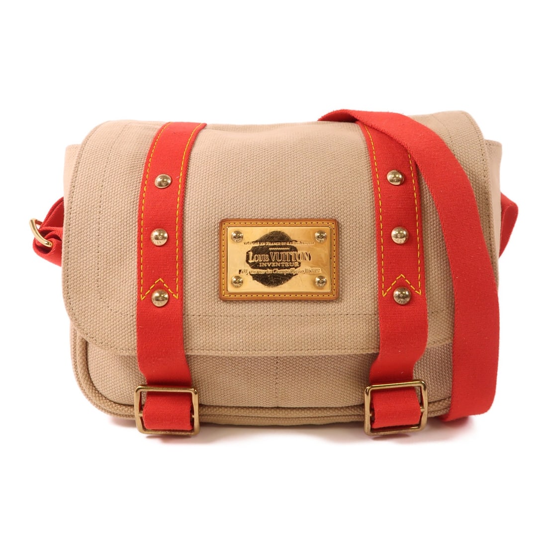 Louis Vuitton Antigua Besace PM Canvas Shoulder Bag Red Beige M40041: Louis Vuitton Antigua Besace PM Canvas Shoulder Bag Red Beige M40041 Elevate your style with this Louis Vuitton LV Antigua Besace PM Shoulder Bag. Crafted from durable canvas, this chic shoulder bag f