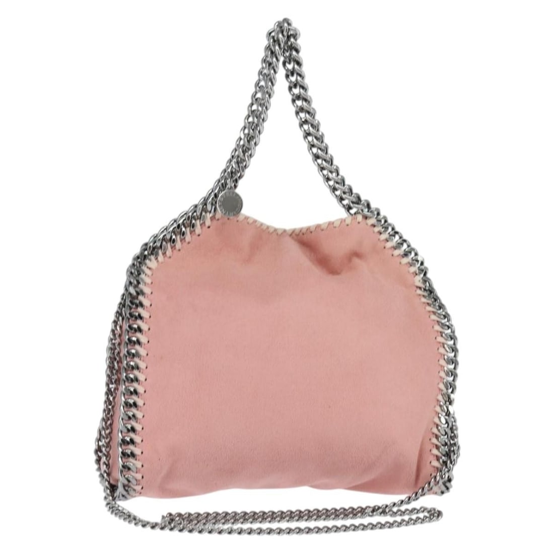 Pink Falabella Fold Over Crossbody by Stella McCartney: Pink Falabella Fold Over Crossbody by Stella McCartney This pre-owned Stella McCartney Falabella Fold Over Crossbody Bag in pink features the brand's signature chain detailing. The bag is in good cond