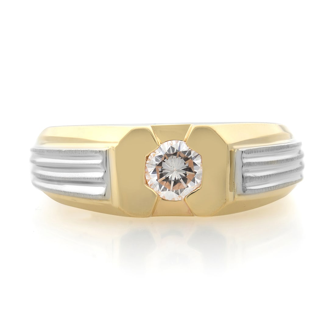 Rachel Koen 0.50Cttw Round Diamond Band Ring 14K Yellow Gold Size 10.5: Rachel Koen 0.50Cttw Round Diamond Band Ring 14K Yellow Gold Size 10.5 This impressive men's band ring by Rachel Koen is beautifully crafted from 14K yellow gold, featuring elegant white gold lines al