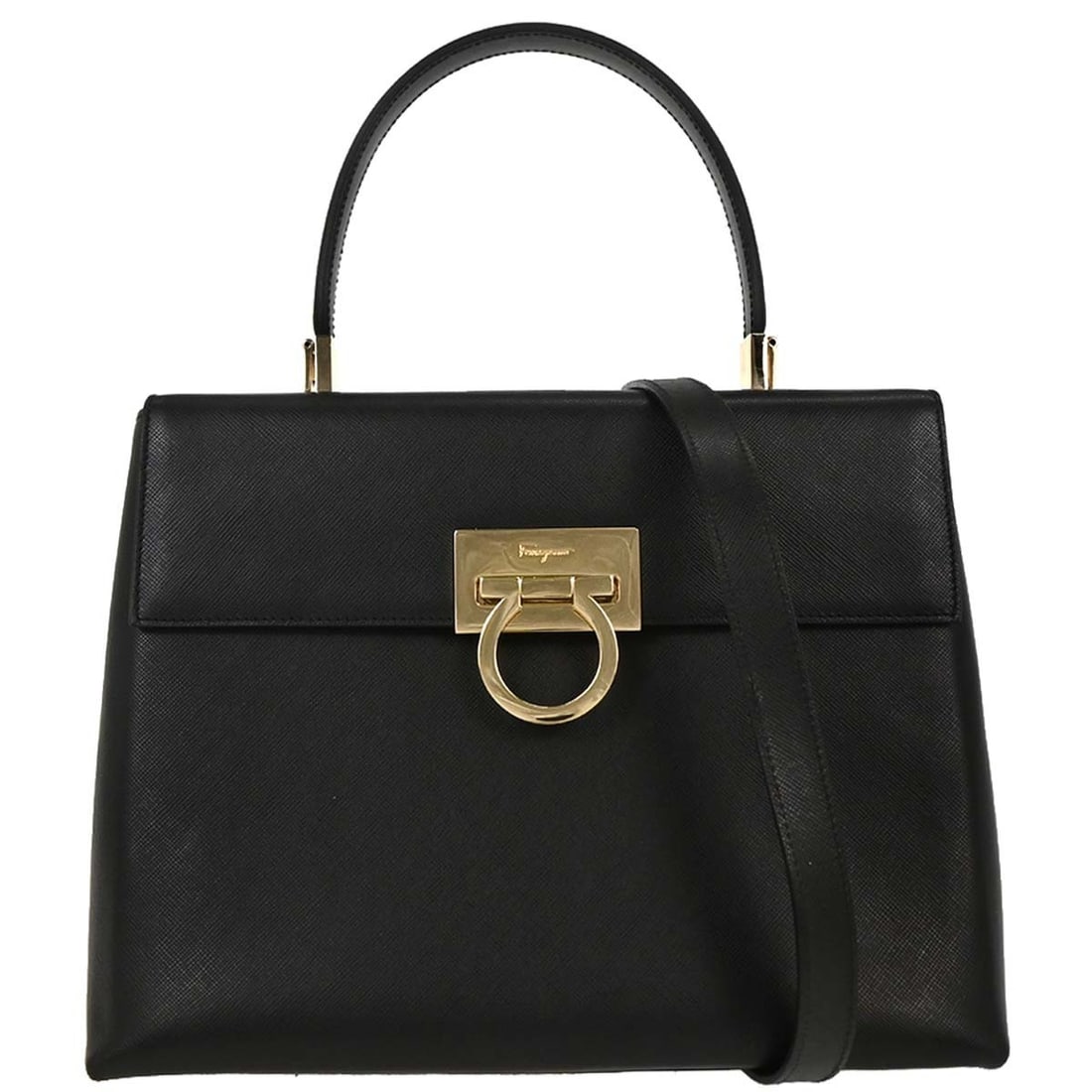 Salvatore Ferragamo Black Gancini 2way Leather Handbag Italy (1 of 10)