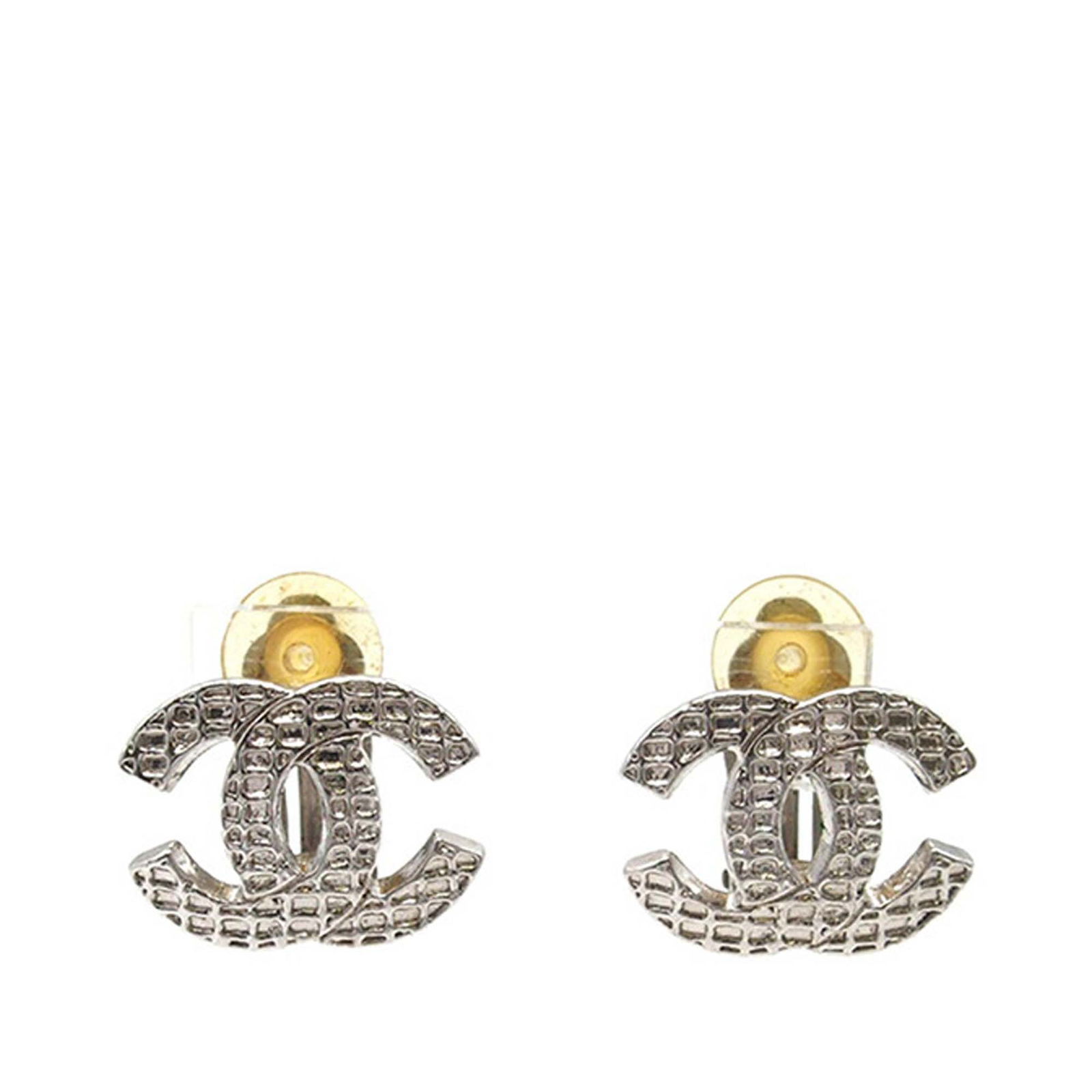 Chanel CC Logo Silver Tone Clip On Costume Earrings (1 of 7)