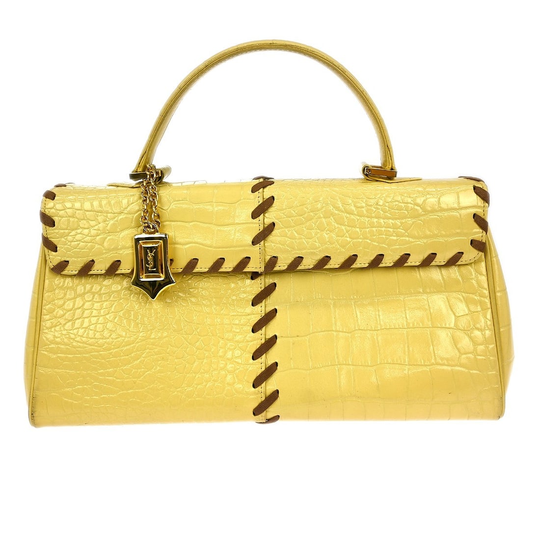 Yves Saint Laurent Yellow Nylon Leather Top Handle Handbag 117134 (1 of 8)