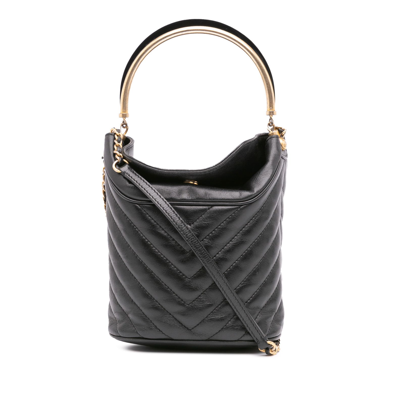 Chanel Quilted Chevron Lambskin Black Bucket Bag with Resin Handle (1 of 10)