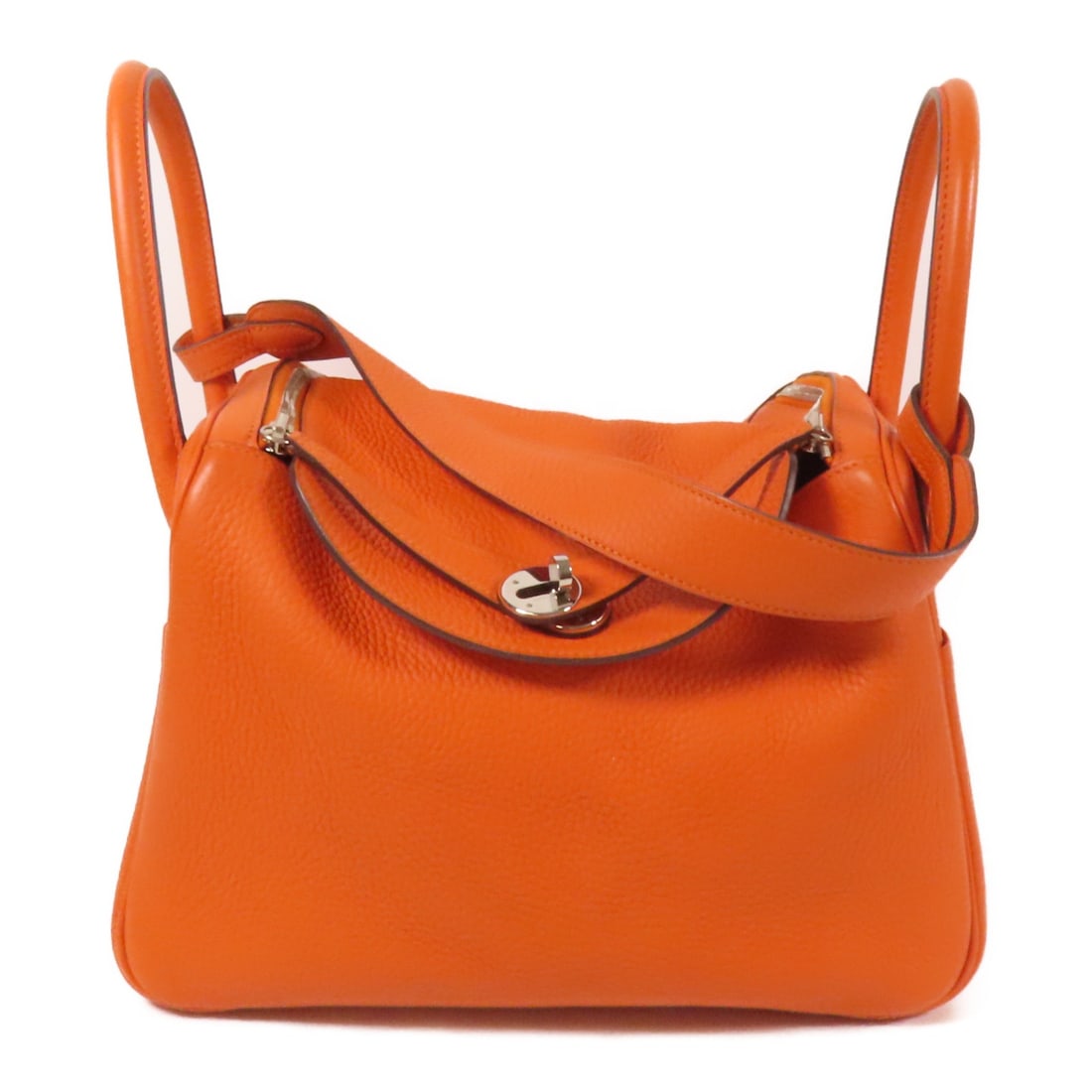 HERMES Lindy 30 2Way Shoulder Bag Orange Clemence Leather (1 of 14)