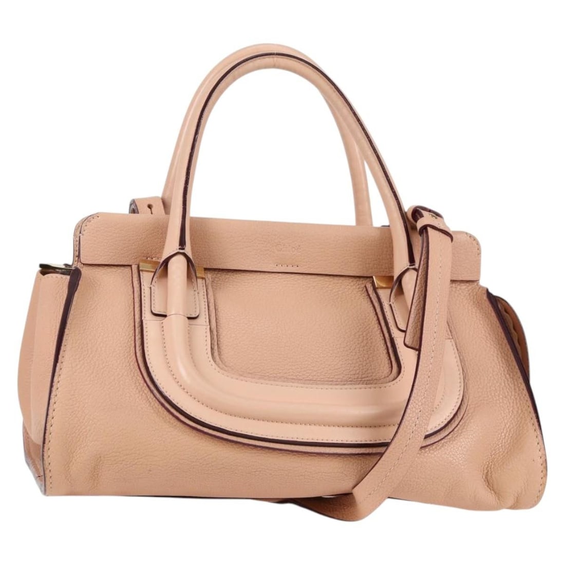 Chloe Everston Beige Satchel Bag with Shoulder Strap: Chloe Everston Beige Satchel Bag with Shoulder Strap This Chloe Everston Satchel in beige features a spacious design crafted for women. The bag shows slight rubbing on the exterior, handles, shoulder