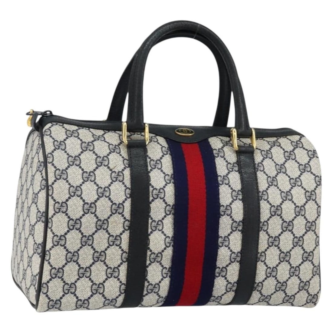 GUCCI GG Supreme Boston Bag PVC Navy Gold Red Authentic Italy 143577 (1 of 18)