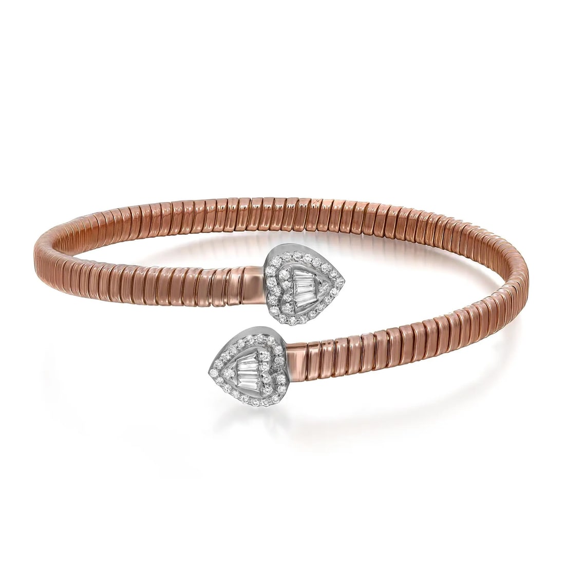 Rachel Koen Baguette Round Cut Diamond Heart Bangle 14K Rose Gold 0.72Cttw (1 of 4)