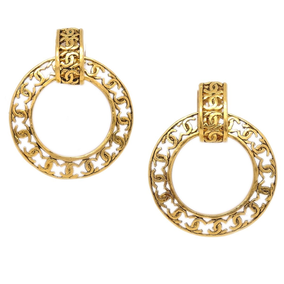 Chanel Gold-Plated Clip-On Dangle Hoop Earrings (1 of 4)