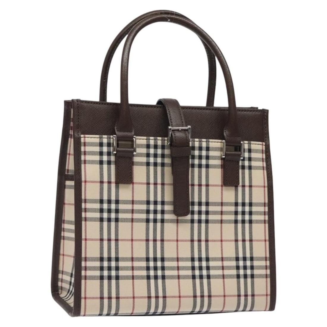 Burberry Nova Check Hand Bag Canvas Beige Silver Authentic (1 of 18)