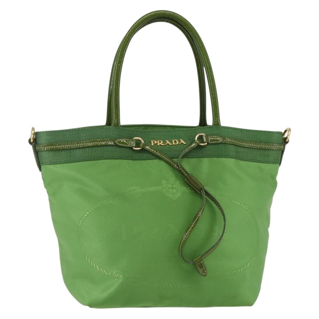 PRADA Green Gold Nylon Hand Bag Auth 148794V Italy (1 of 18)