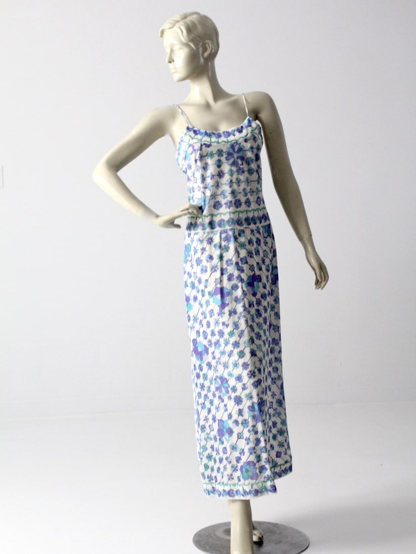 1960s Emilio Pucci Floral Slip Dress for Form Fit Rogers: 1960s Emilio Pucci Floral Slip Dress for Form Fit Rogers Discover a stunning late 1960s vintage Emilio Pucci slip dress designed for Form Fit Rogers. This beautiful piece features a vibrant floral pat