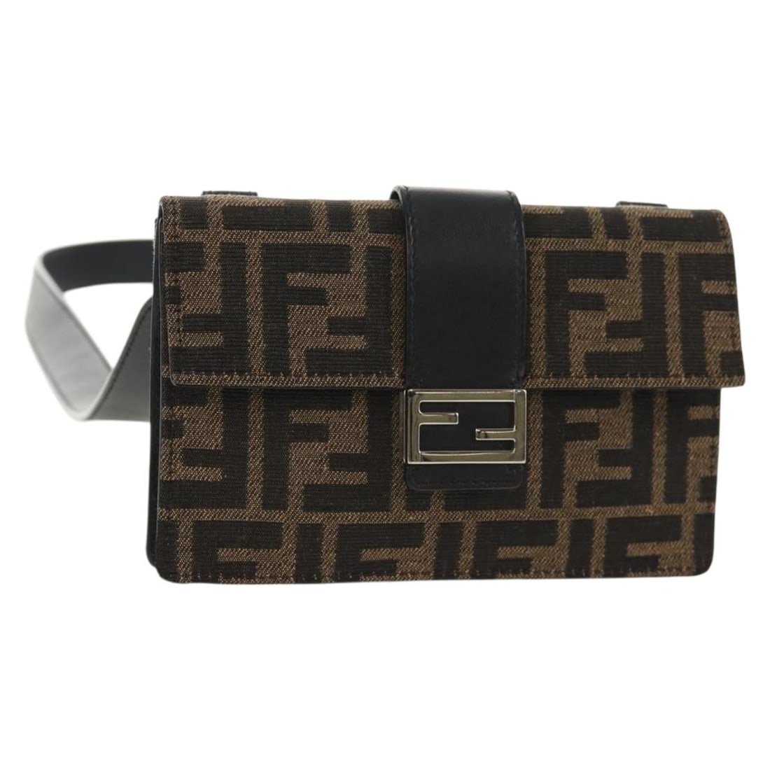 FENDI Zucca Canvas Baguette Shoulder Bag Black Brown Silver Italy Auth (1 of 18)