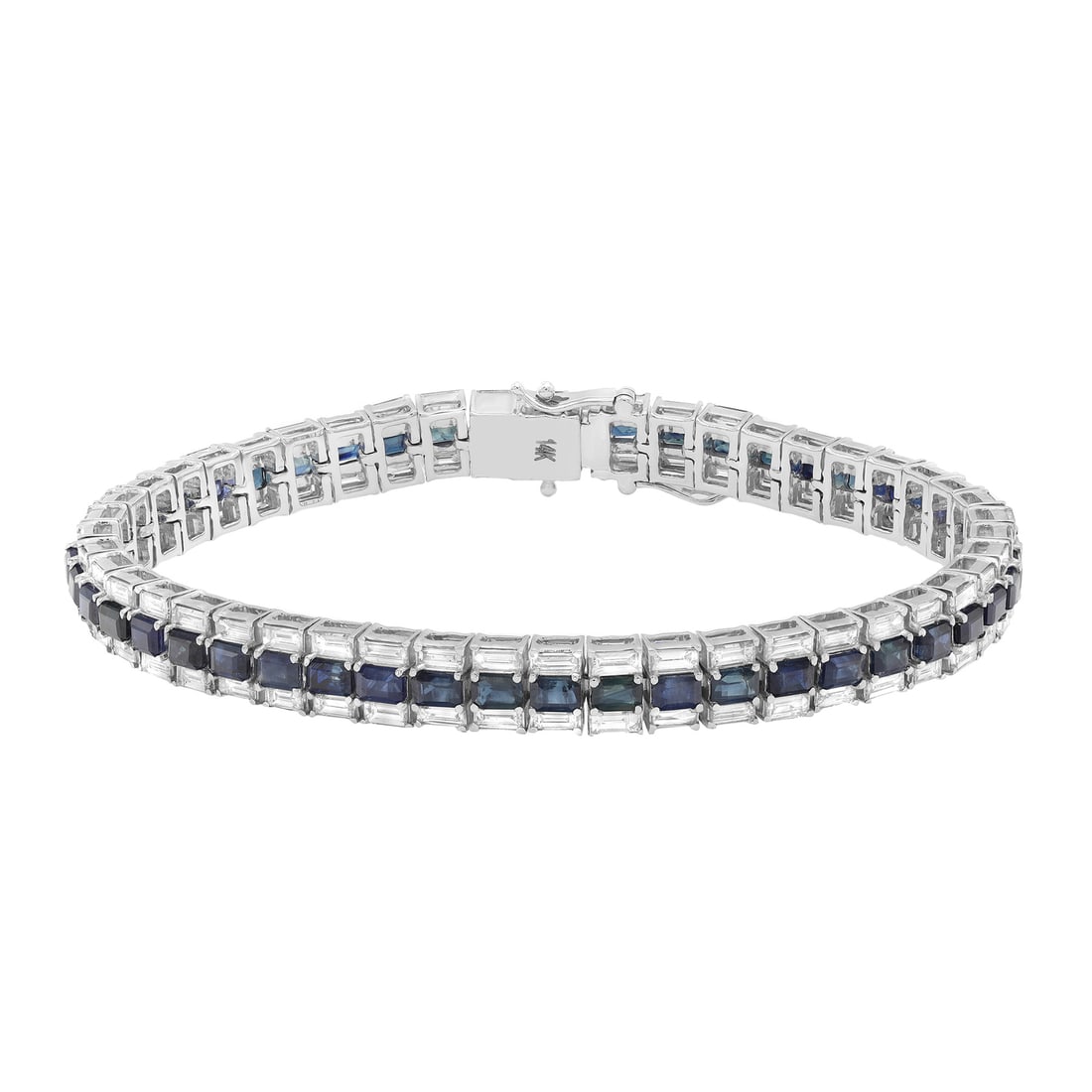 Rachel Koen 14K White Gold Tennis Bracelet 8.68ct Blue Sapphire 4.37ct Diamond (1 of 6)