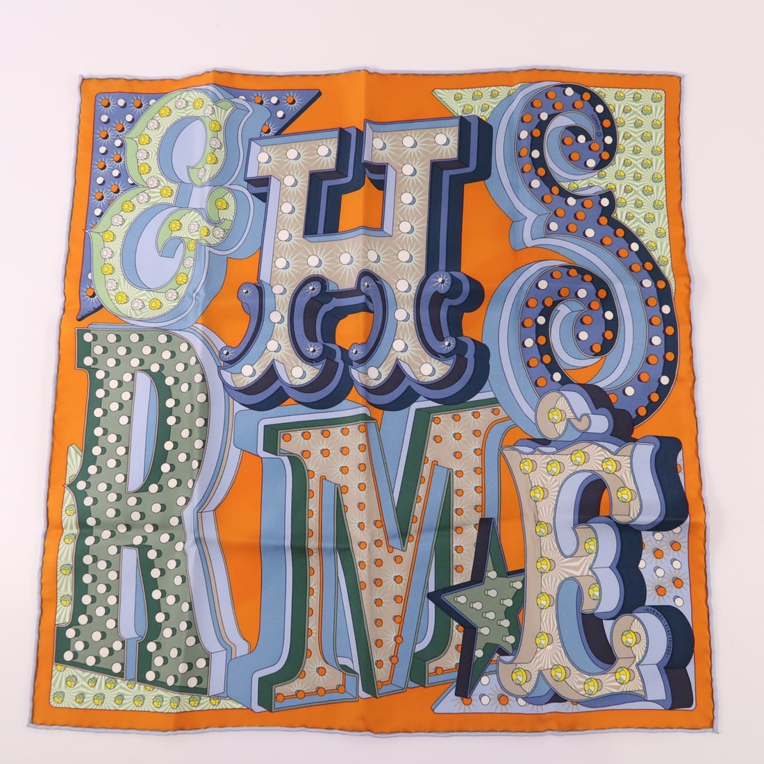 HERMES Silk Scarf 40x40 Multicolor Orange Blue France (1 of 10)