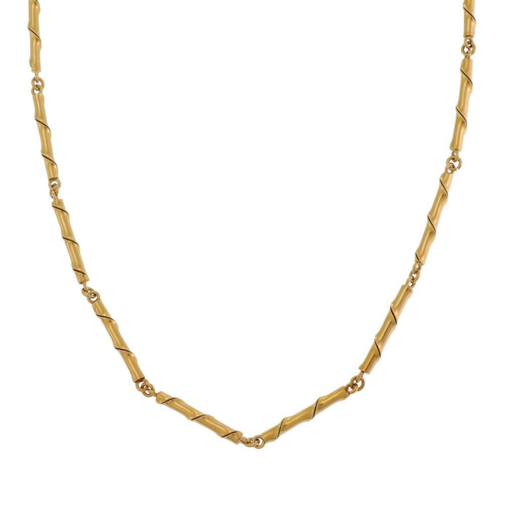 Elegant 36 Inch 18k Yellow Gold Bamboo Link Necklace: Elegant 36 Inch 18k Yellow Gold Bamboo Link Necklace Discover an exquisite long chain necklace featuring a unique bamboo style link design. Crafted from high-quality 18k yellow gold, this necklace boa