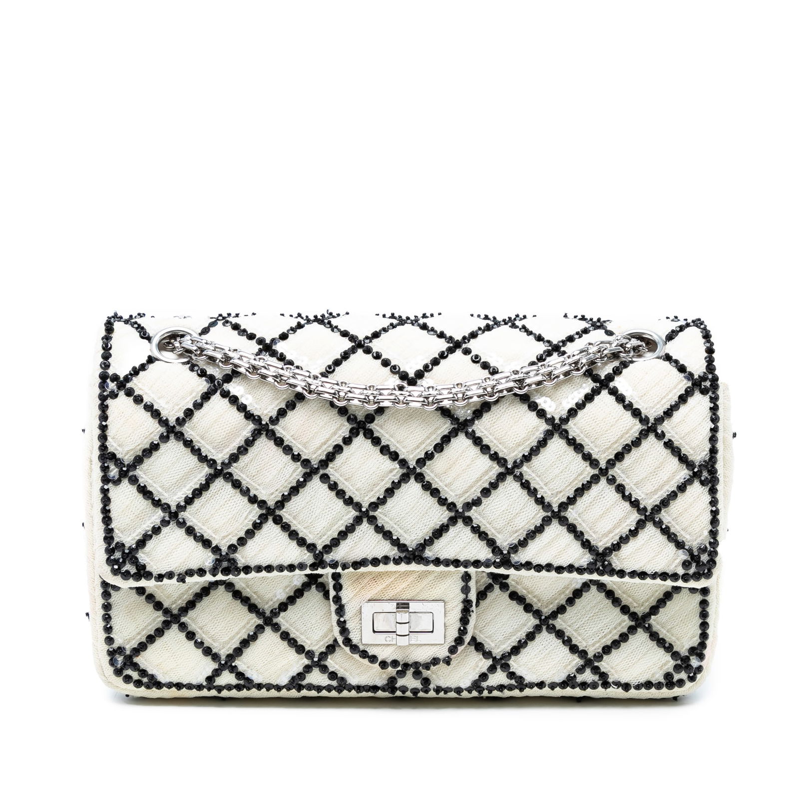Chanel Reissue 2.55 Quilted Sequined Mesh Double Flap Bag White (1 of 7)