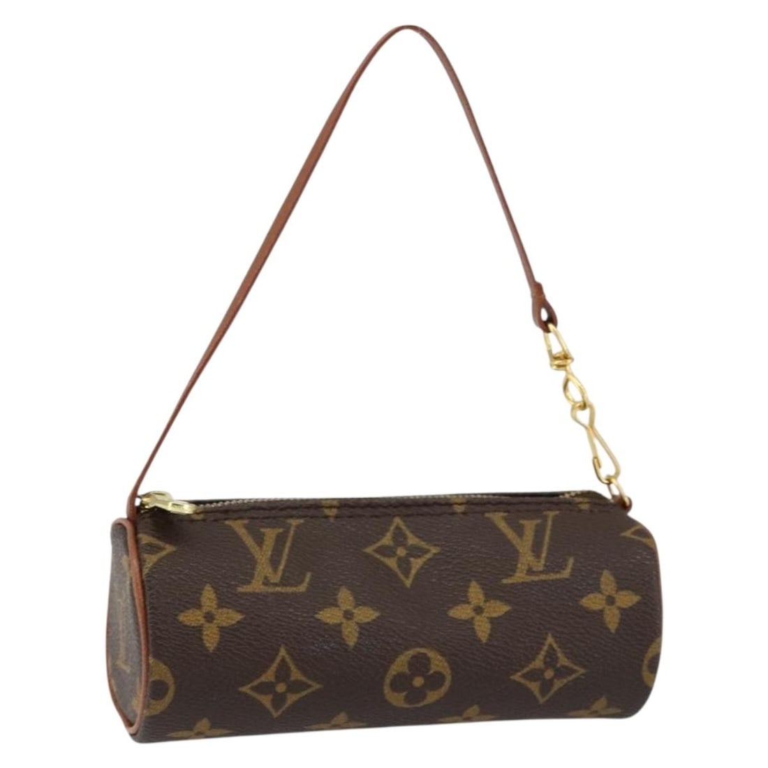 Papillon Pochette Brown Clutch by Louis Vuitton: Papillon Pochette Brown Clutch by Louis Vuitton This pre-owned Louis Vuitton Papillon pochette features a brown exterior with minor signs of use, including surface and handle rubbing, light scratches