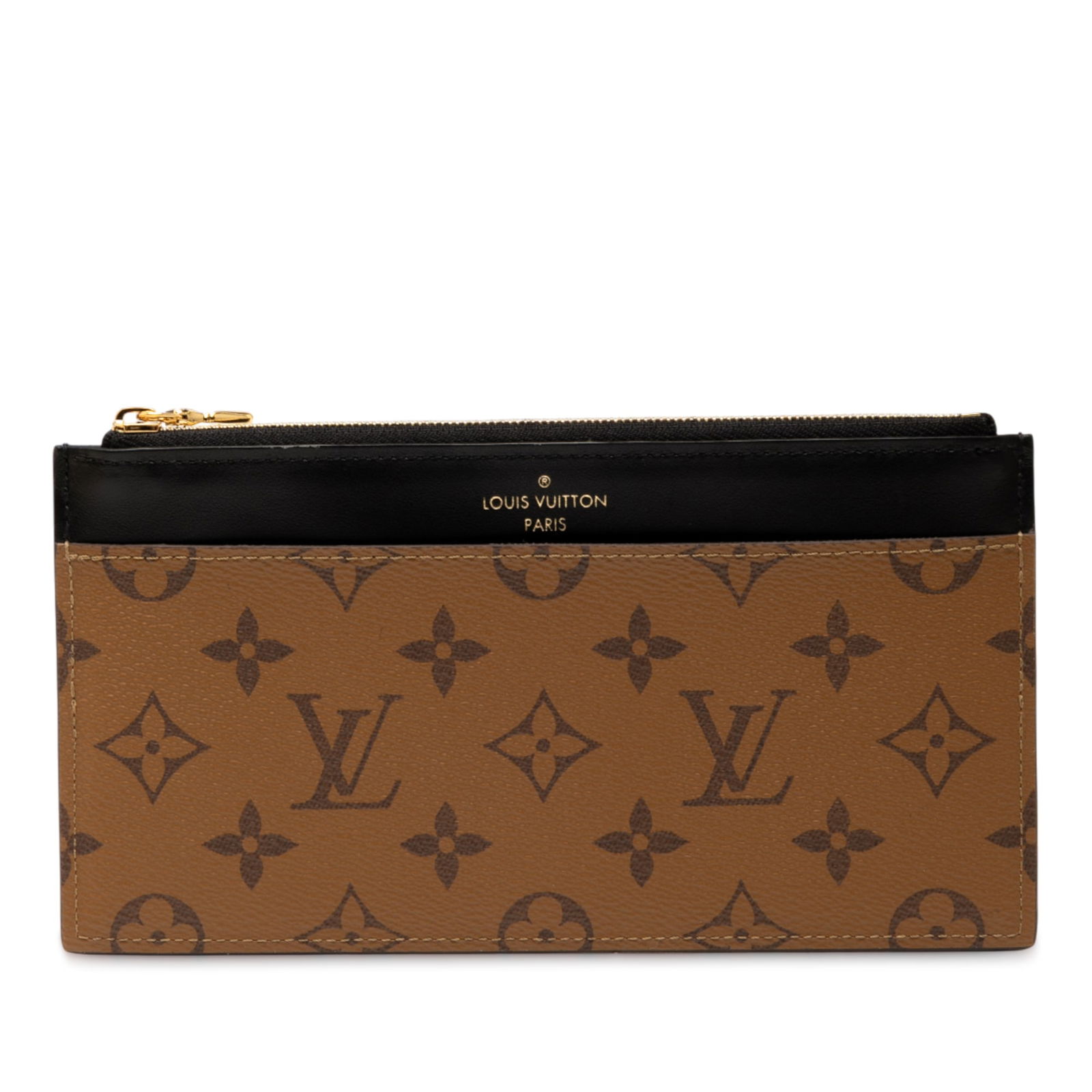 Louis Vuitton Monogram Reverse Slim Wallet with Leather Trim: Louis Vuitton Monogram Reverse Slim Wallet with Leather Trim The Louis Vuitton Monogram Reverse Slim Purse is an elegant long wallet crafted from monogram reverse canvas with leather trim. It features