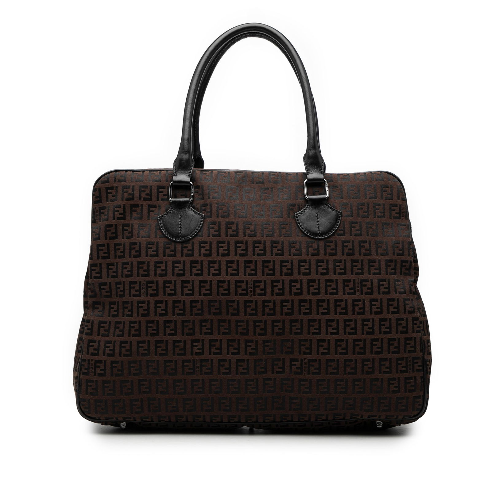 Fendi Zucchino Pattern Canvas Briefcase with Leather Trim: Fendi Zucchino Pattern Canvas Briefcase with Leather Trim This Fendi Zucchino Canvas Business Bag features a brown canvas body with leather trim, rolled leather handles, a top zip closure, and an inte