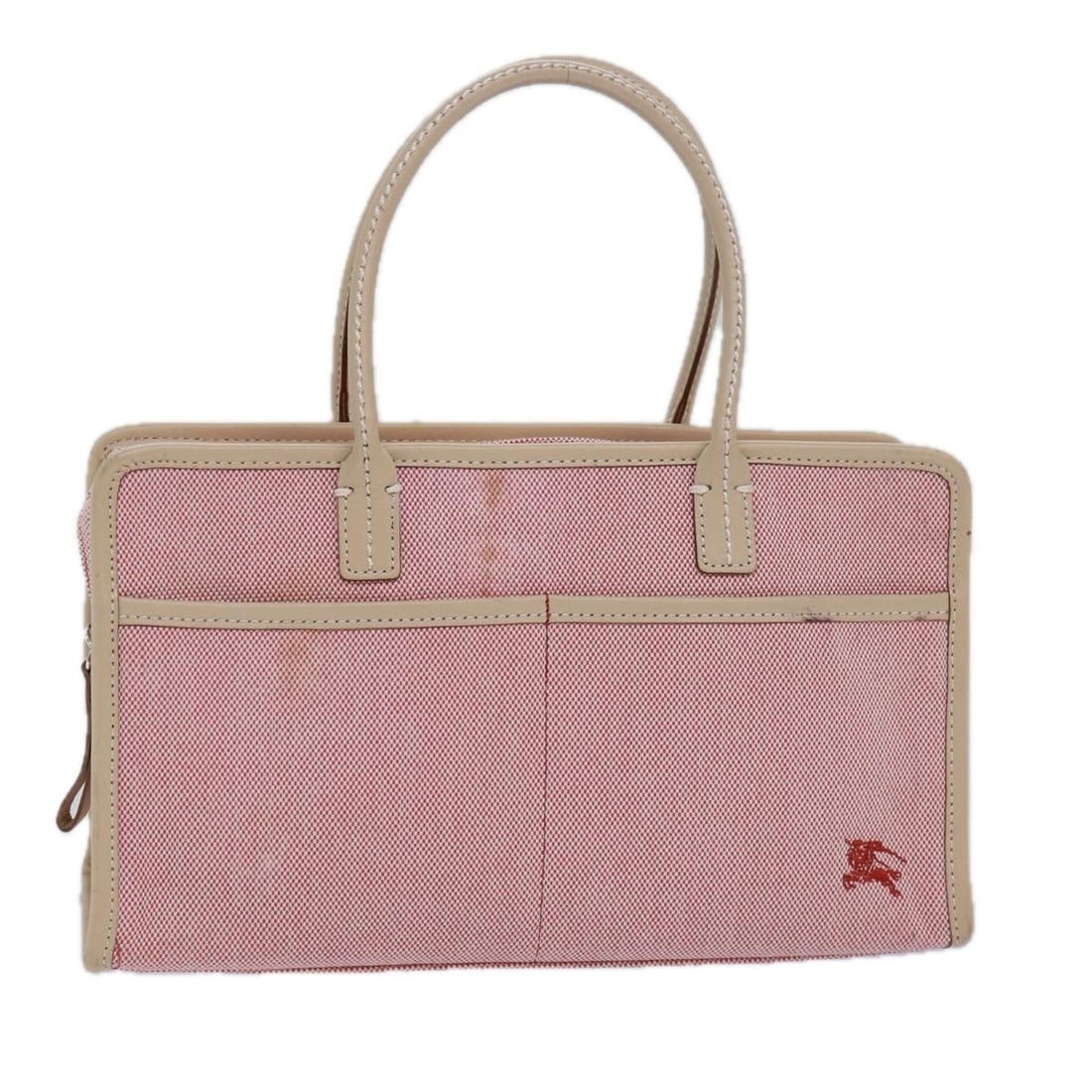 Pink Blue Label Burberry Handbag for Women: Pink Blue Label Burberry Handbag for Women This is a Burberry Blue Label handbag in pink, designed for female users. The exterior shows rubbing, slight shape loss, and some staining. The handles have