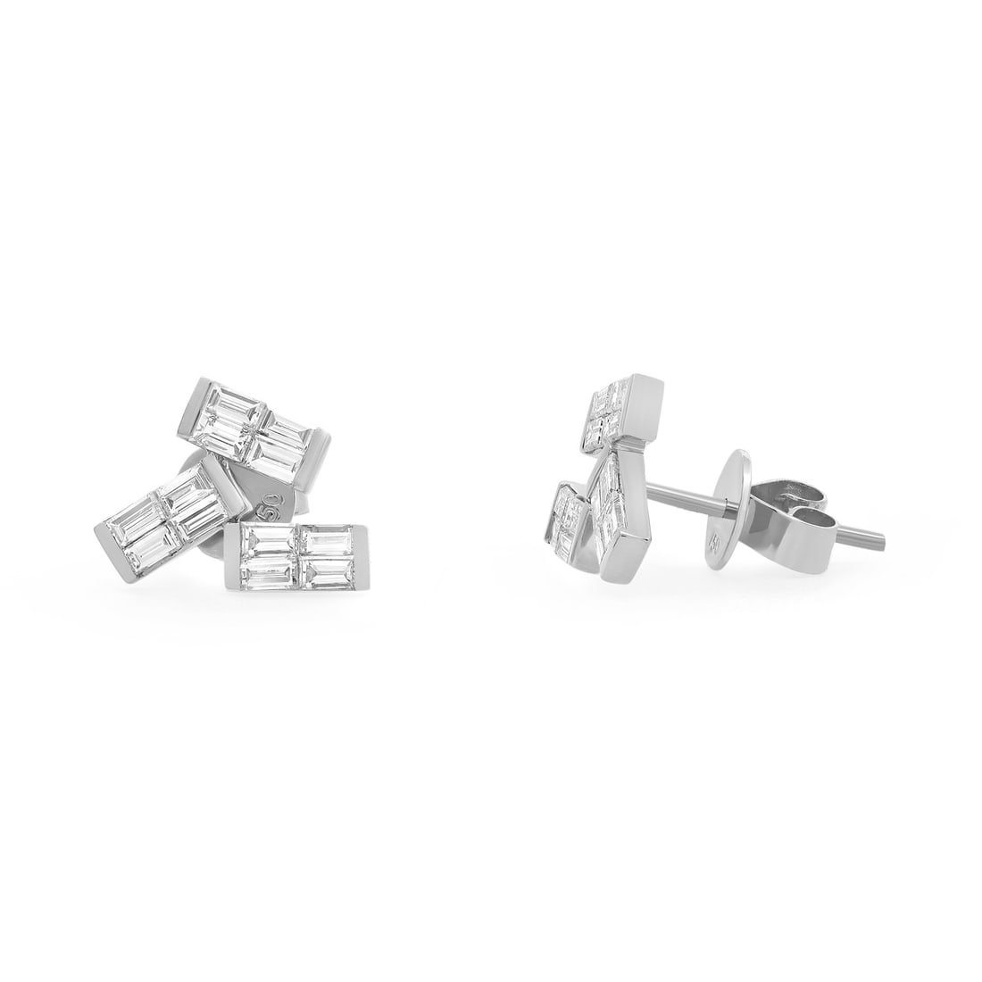 Rachel Koen 0.90Ct Baguette Diamond Stud Earrings 18K White Gold: Rachel Koen 0.90Ct Baguette Diamond Stud Earrings 18K White Gold These exquisite Rachel Koen stud earrings feature 24 channel-set baguette cut diamonds, totaling 0.90 carats, showcasing a brilliant wh