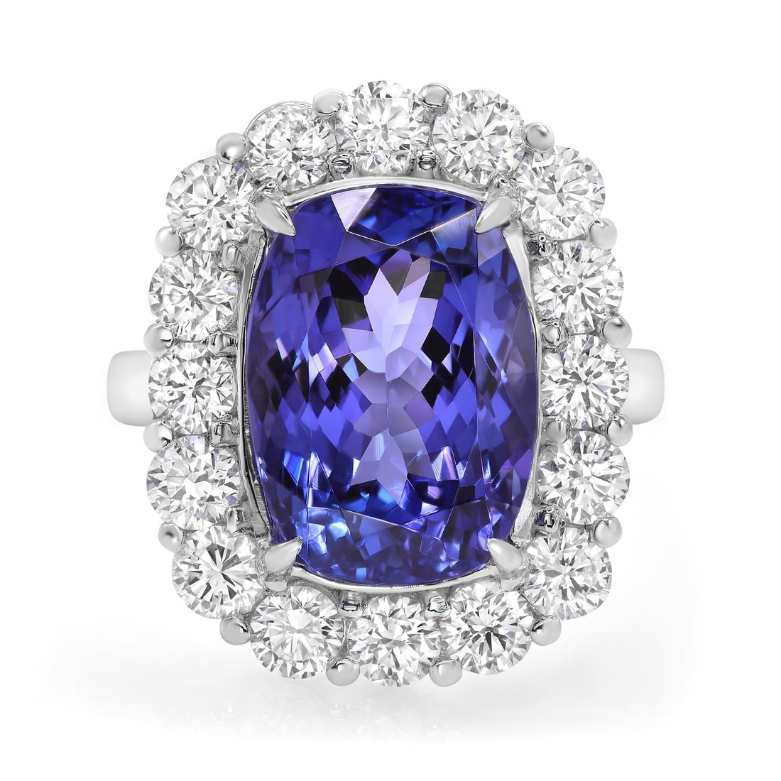 Rachel Koen 7.94ct Tanzanite Diamond Cocktail Ring in Platinum: Rachel Koen 7.94ct Tanzanite Diamond Cocktail Ring in Platinum This exquisite cocktail ring showcases a stunning 7.94 carat natural cushion cut Tanzanite, beautifully complemented by 16 round cut diam