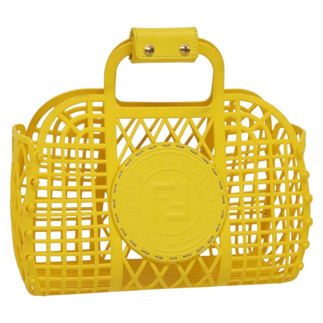 Yellow Fendi Basket Tote Bag Featuring FF Logo Stamp (1 of 1)