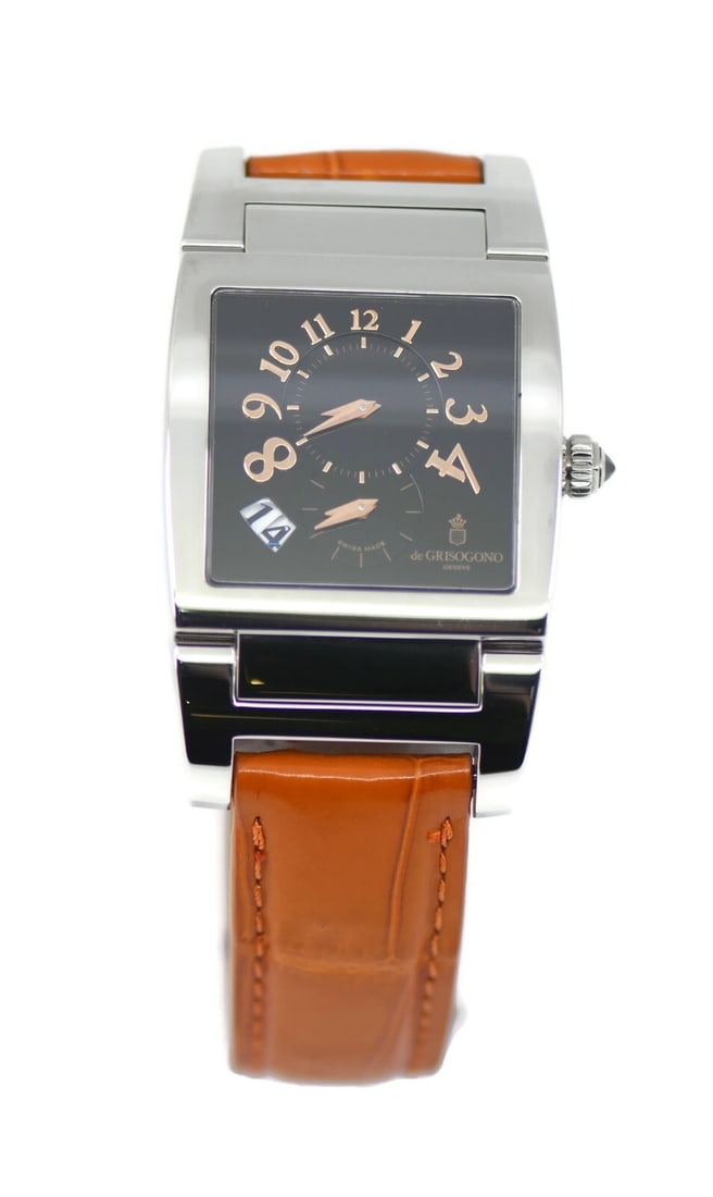 de Grisogono UNO/DF Stainless Steel Automatic Watch with Orange Leather Band (1 of 2)
